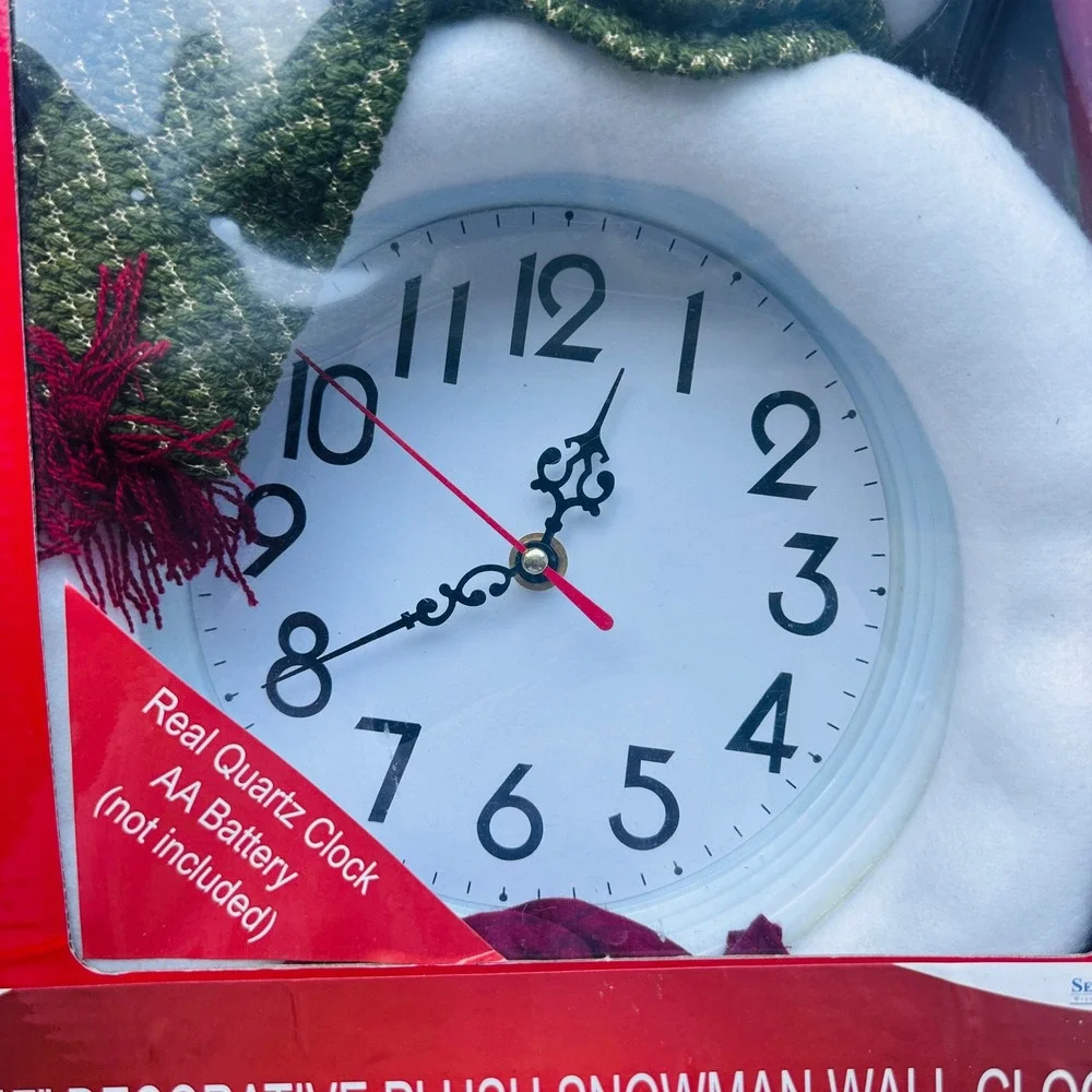 Seasons Global 17 Inch Decorative Plush Snowman Wall Clock Holiday Decor Quartz